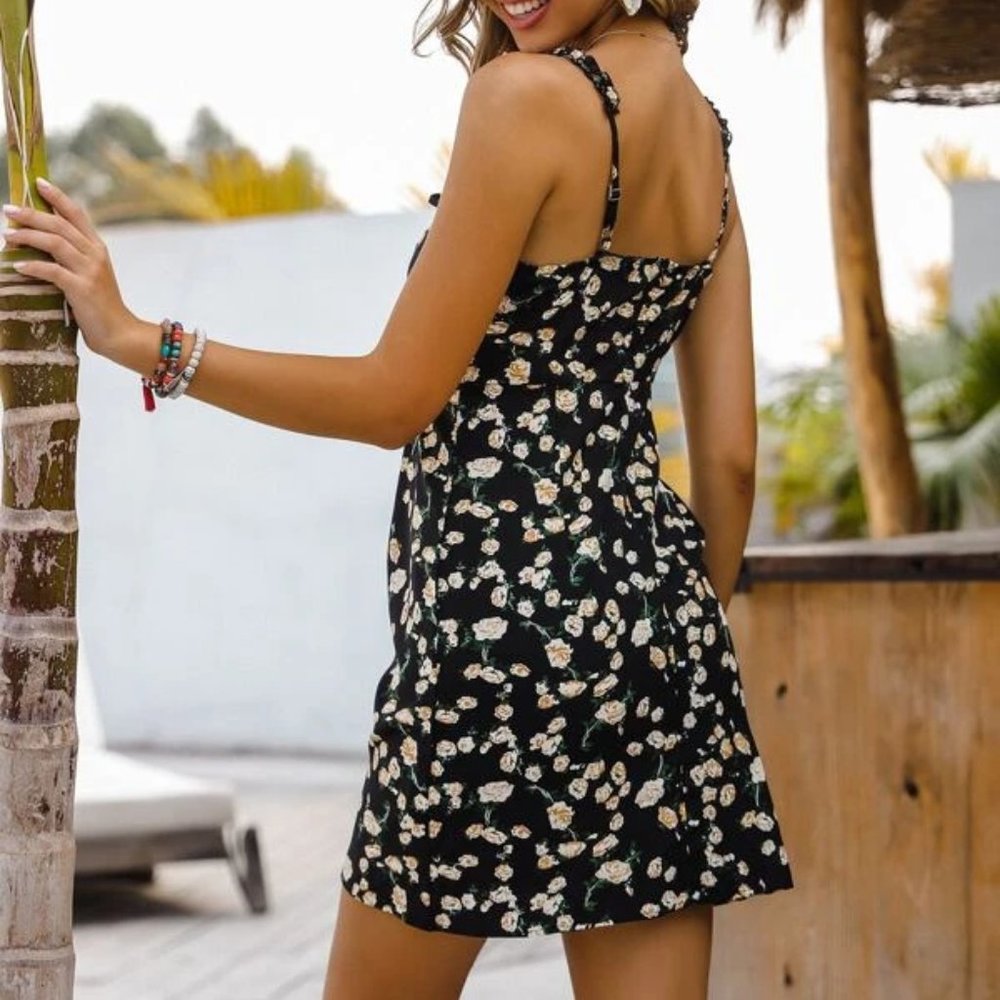 Black Floral Print Cami Dress with Tie Front in M - Picture 3 of 3